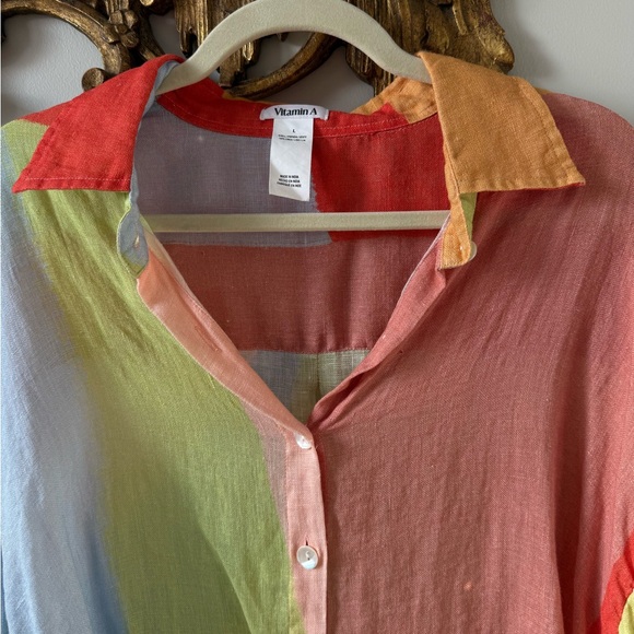Vitamin A Multicolor Abstract Button-Down Shirt - Orange, Pink, Blue, Green - Picture 6 of 10